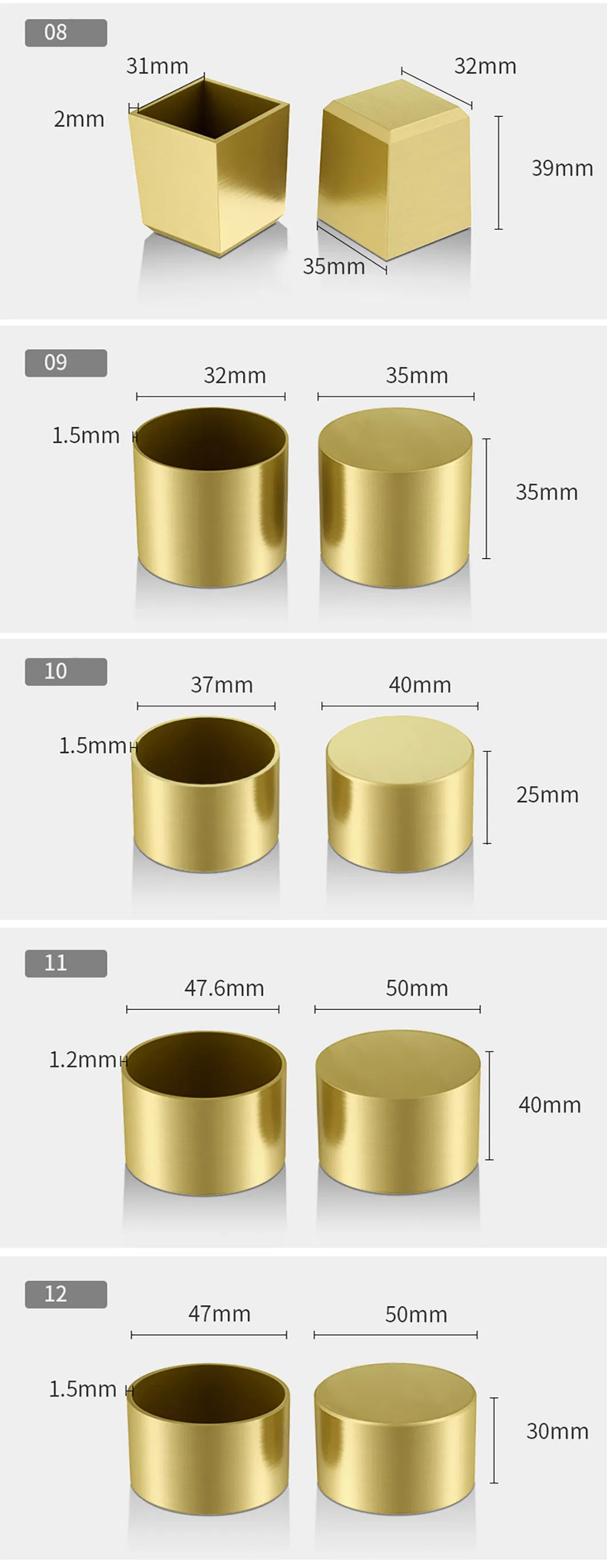 Luxury Golden Brass Stool Foot Cover Decorative Furniture Bed Leg for Dining Table Chair
