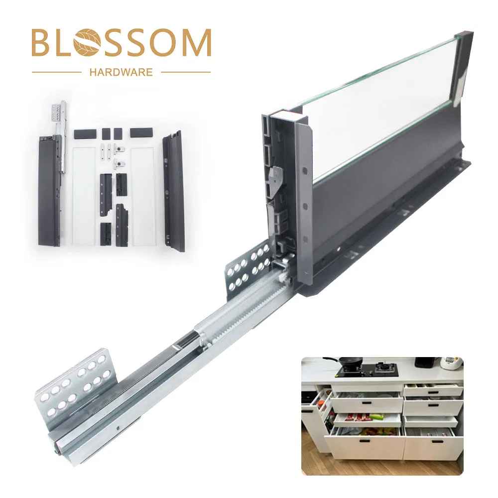 Furniture Kitchen Cabinet Soft Close Drawer System Double Wall Glass Slim Box