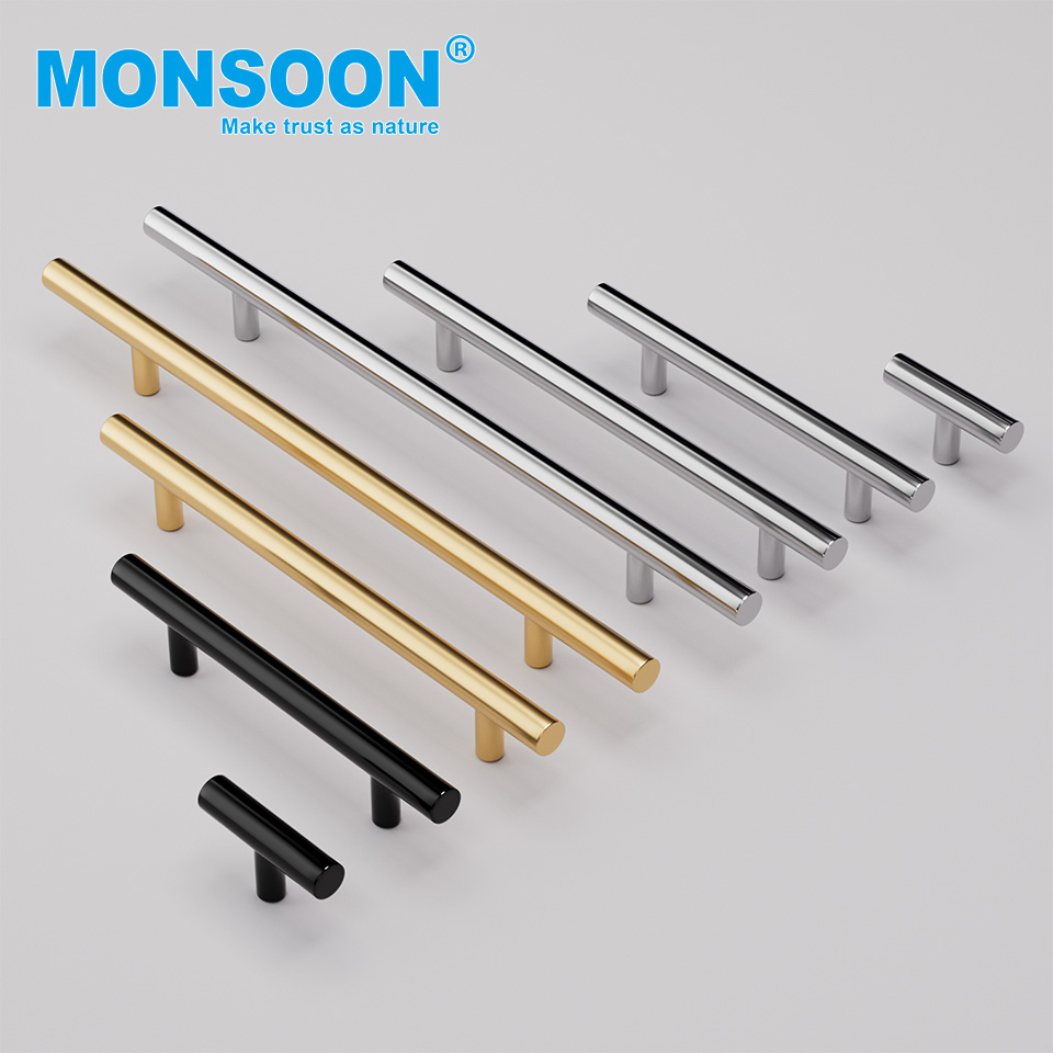 Modern Furniture Cabinet Door Hardware Decorative Cupboard Dresser Chrome Knob Hollow Tubular Long Stainless Steel T Bar Pull Cabinet Handles for Kitchen