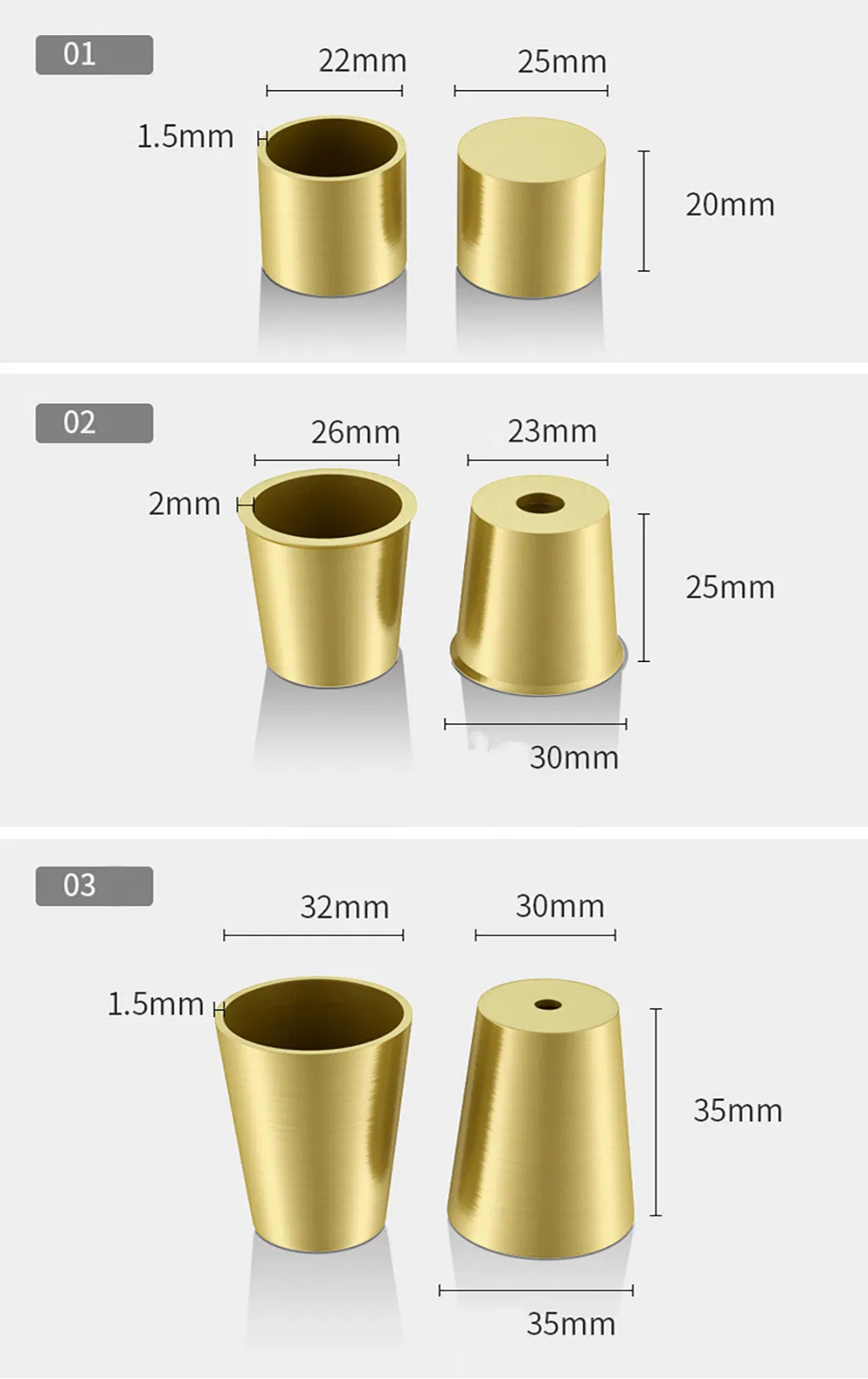 Luxury Golden Brass Stool Foot Cover Decorative Furniture Bed Leg for Dining Table Chair