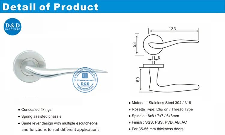 Decorative Stainless Steel Solid Lever Handle Specifications