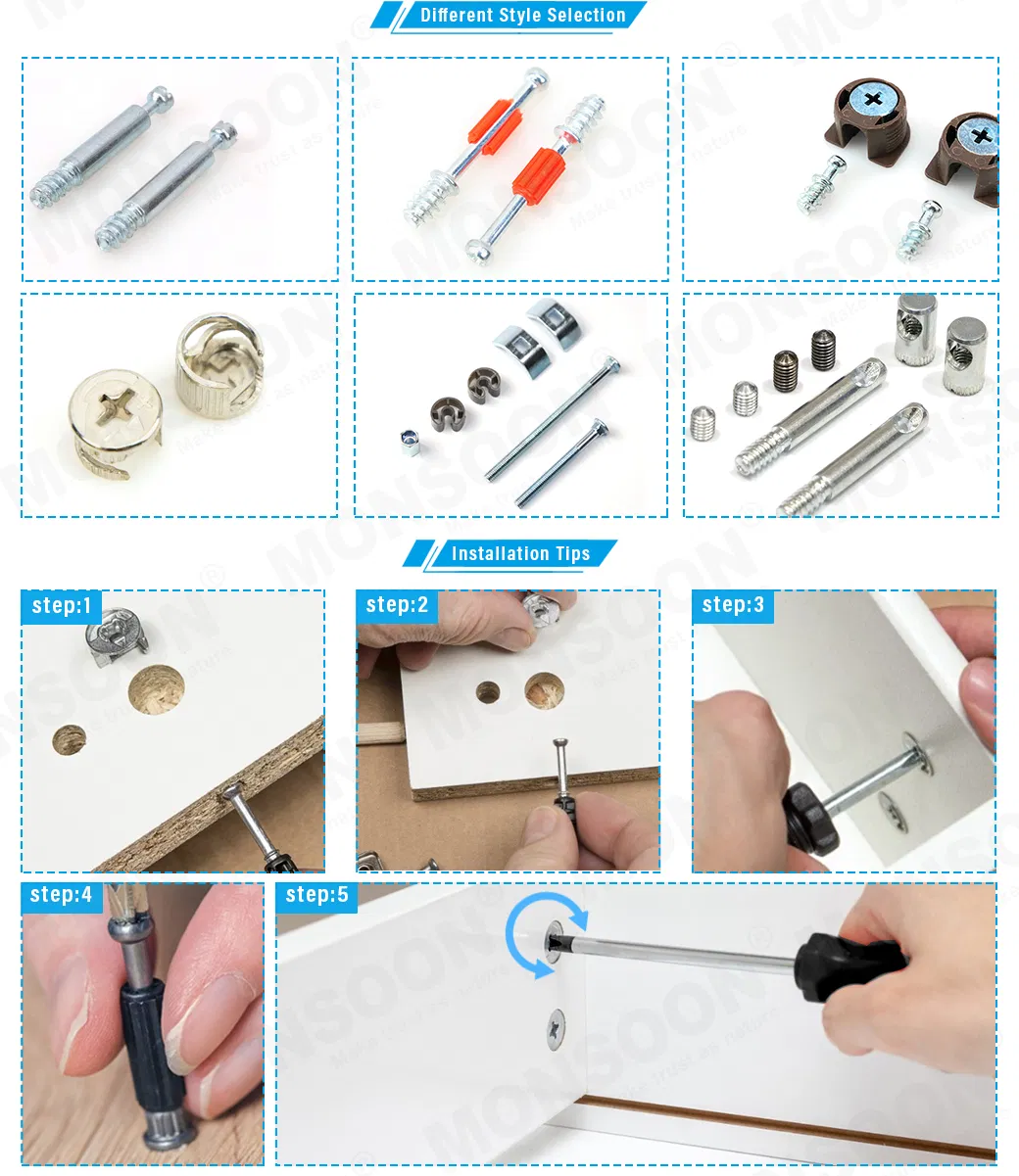 Hardware Furniture Fittings M5 M6 Steel Sliver Table Desk Wooden Connector Fastener Zinc Plated Connector Cam Lock Cabinet Joint Connector Bolt