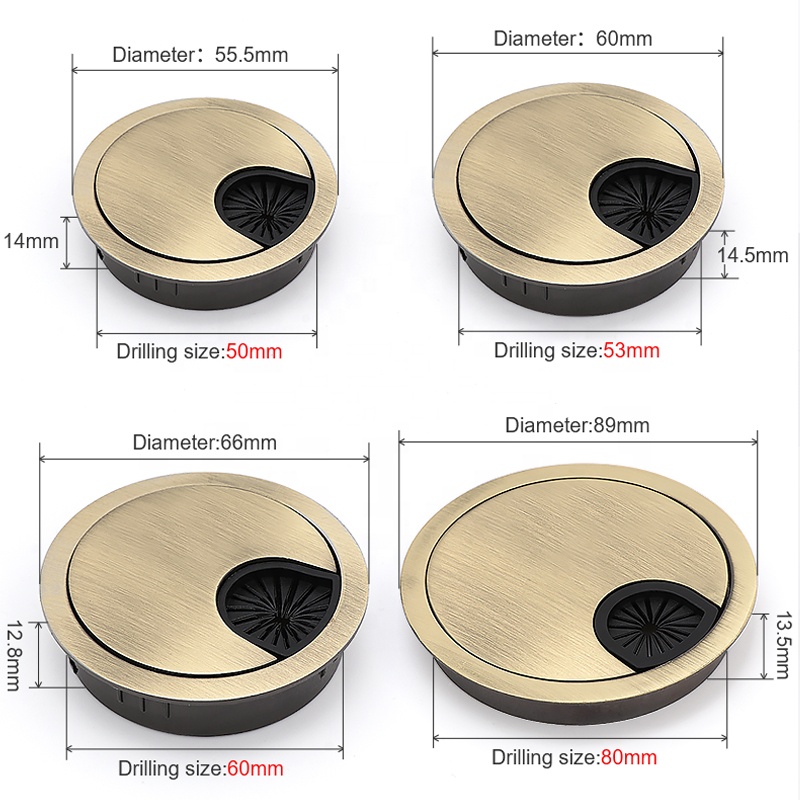 JIUFA Furniture Hardware Fitting Zinc Alloy Round Office Desk Cable Grommet Table Wire Management Hole Cover Organizer