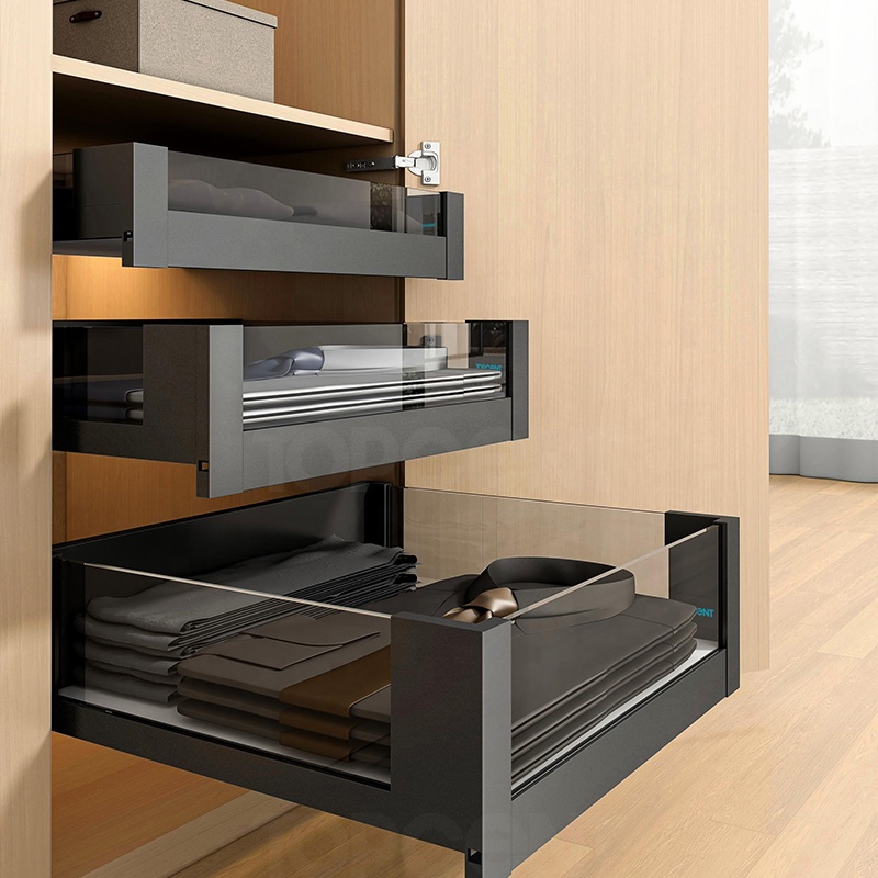 Luxury Modern Furniture Glass Drawer Box Furniture Hardware Heavy Duty Drawer Slide Rail Soft