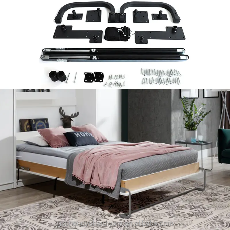 CY-7014 Full Queen Size Foldable Wall Murphy Bed Hardware Kit Mechanism Hidden Horizontal Mounted Folding Kitchen Cabinets