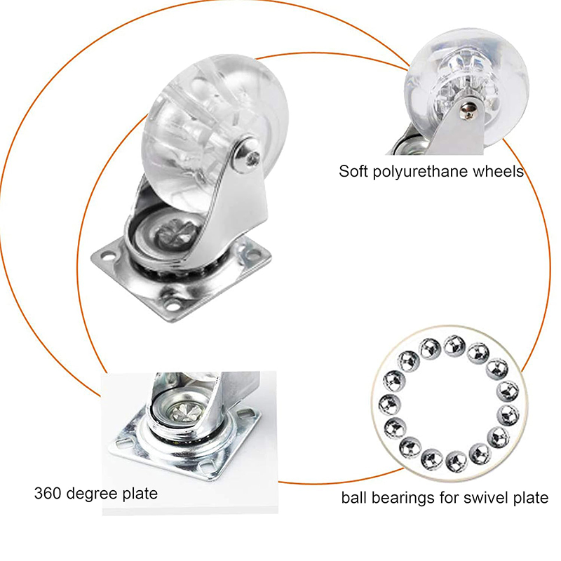 1.5/2/3" Transparent PU Rolling Casters Wheel For Furniture Office Chair Strong Bracket Swivel Ergonomic Boss Office Chair Wheel