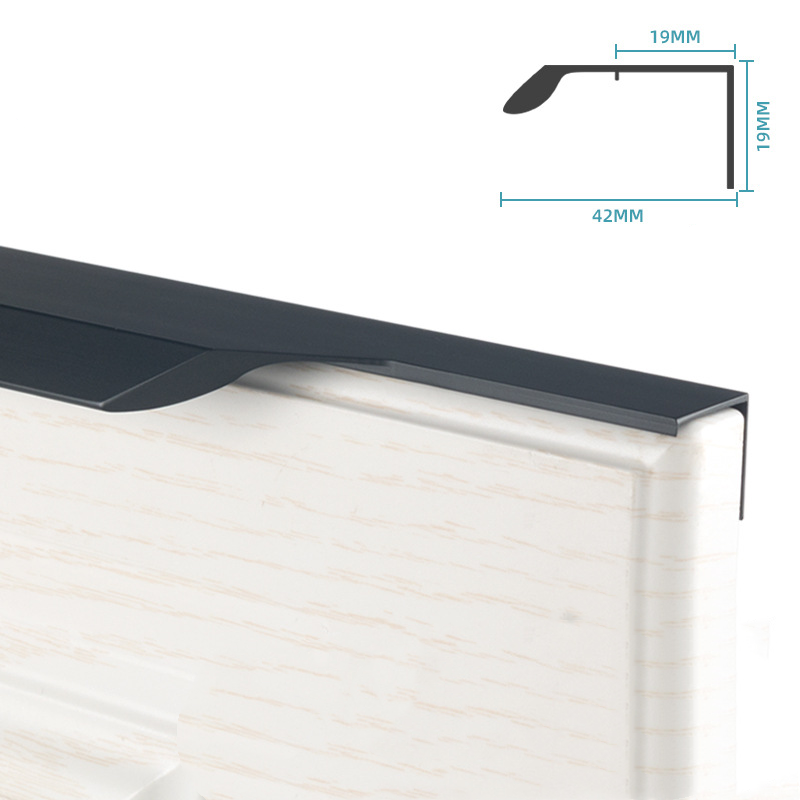 Matt Black Aluminum Profile Cabinet Edge Handle Custom Length Finger Pull Wardrobe Drawer Hardware Accessory OEM