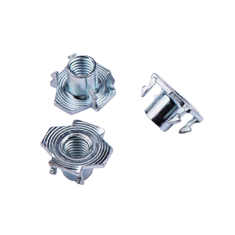 M3 M4 M6 M8 M10 Galvanized Furniture Pre Embedded Four Claw Nut Stainless Steel Wooden Board Inlaid Nut Tee Nuts with Pronge
