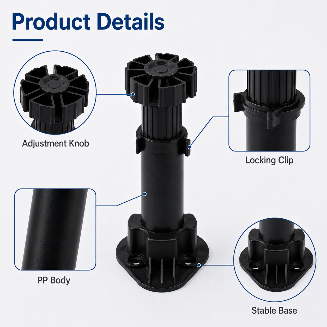 RUNNYWATER 80/100/120/150mm Anti-Slip Thickened Plastic Adjustable Furniture Legs For Table/Desk And Cabinet Feet