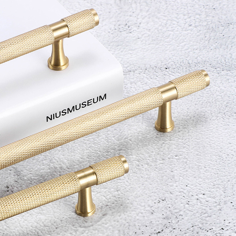 Made in China Furniture Hardware Knurled Solid Brass Selling Reasonable Price Customized Cabinet Wardrobe Kitchen T bar Handle