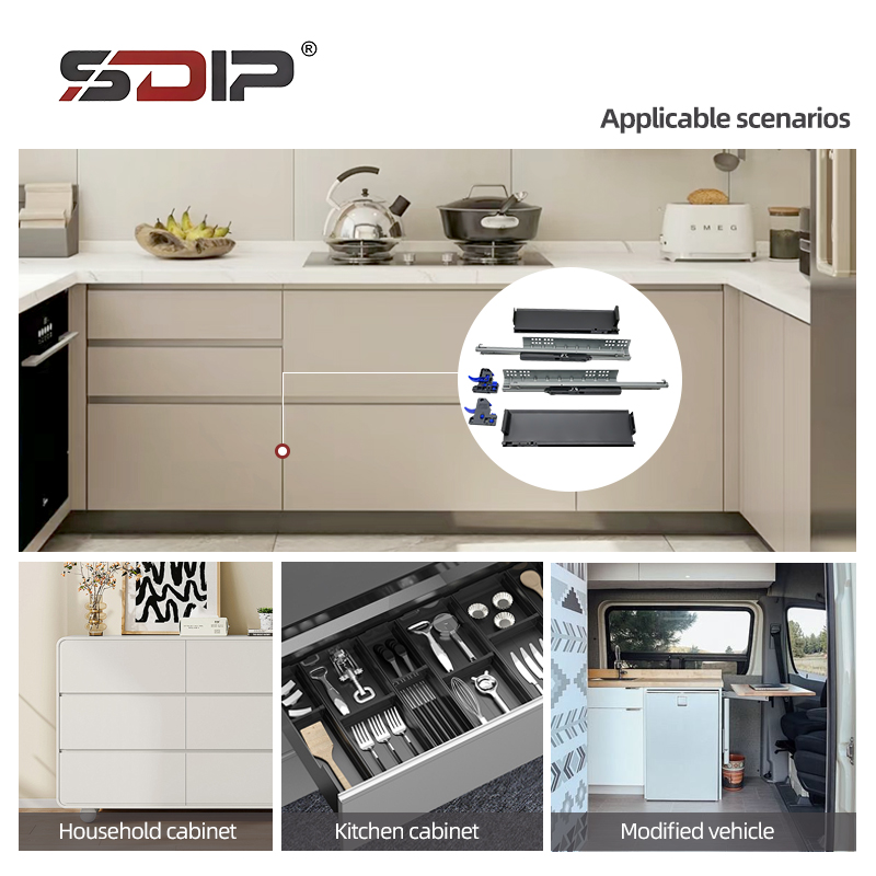 Silent Buffer Ultra-thin Cabinet Box Metal Drawer Slides Concealed Soft-closing Drawer Slide Rail Hardware Accessories