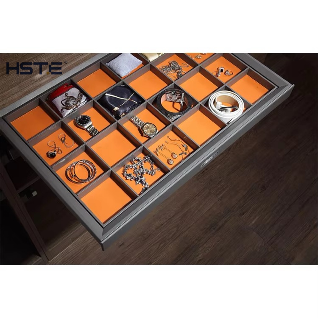 Wardrobe Jewelry Storage Tray Organizer Square Aluminum Alloy Leather Furniture Hardware for Household Closet Storage