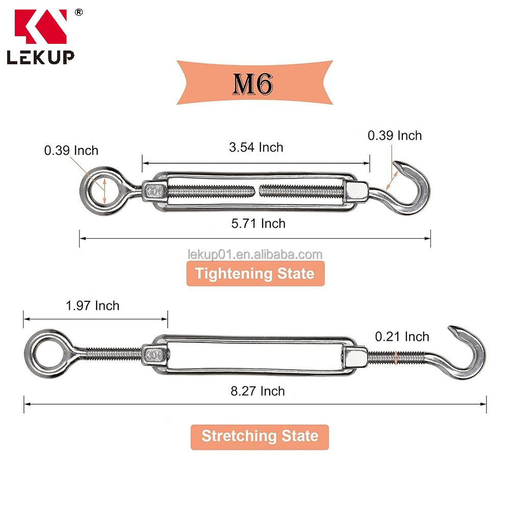 304 Stainless Steel M6 Heavy Duty Waterproof Corrosion Resistant Open Body Wire Rope Turnbuckle Hardware Kit