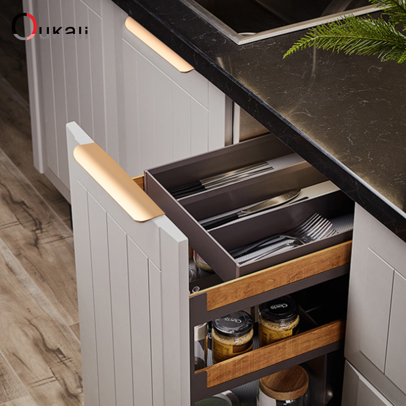 Oukali Modern Style Kitchen Cabinet Pull Aluminium Profile Cheap Hidden Furniture Cupboard Cabinet Concealed Long Handles