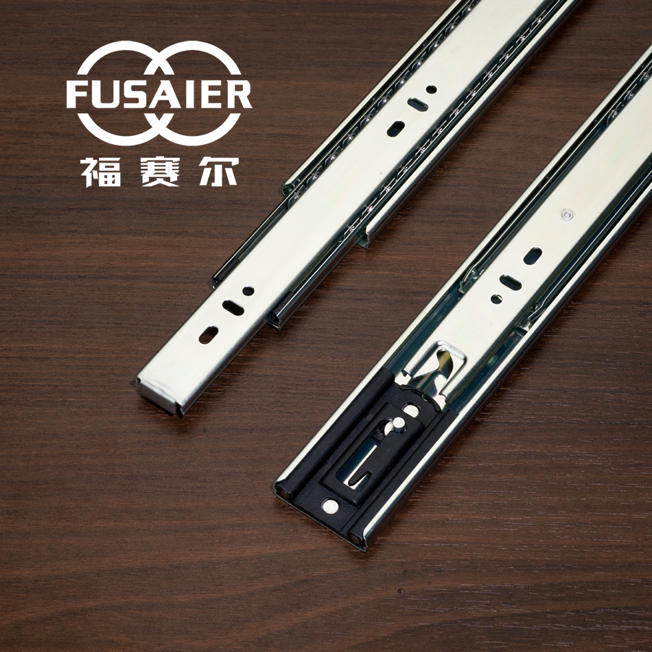 Cabinet Hardware Drawer Guiding Slide Runner 3-folding Ball Bearing Telescopic Channel Drawer Slide With Self-Lock System