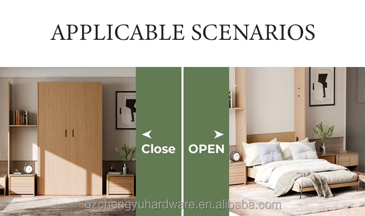 CY-7014 Full Queen Size Foldable Wall Murphy Bed Hardware Kit Mechanism Hidden Horizontal Mounted Folding Kitchen Cabinets