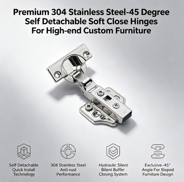 Adjustable Fast Assembly Design Bi-Fold Door Furniture Hinge Stainless Nickel Plating Steel 304 for Bathroom Hospital Hotel