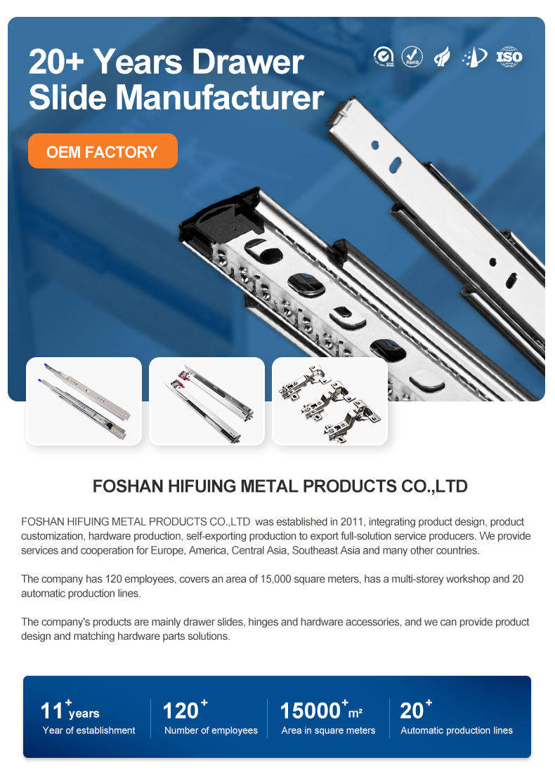 Steel Cabinet 45mm 100lbs Heavy Duty Full Extension Ball Bearing Drawer Slide with Bayonet for Office/Hotel Apartment