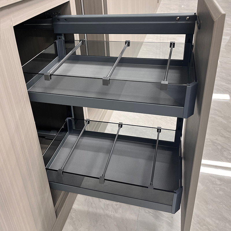 Kitchen Hardware Storage Organizer Glass Slide-out Bottle Pull Out Basket 2-tier Drawer Rack Shelf For Cabinet
