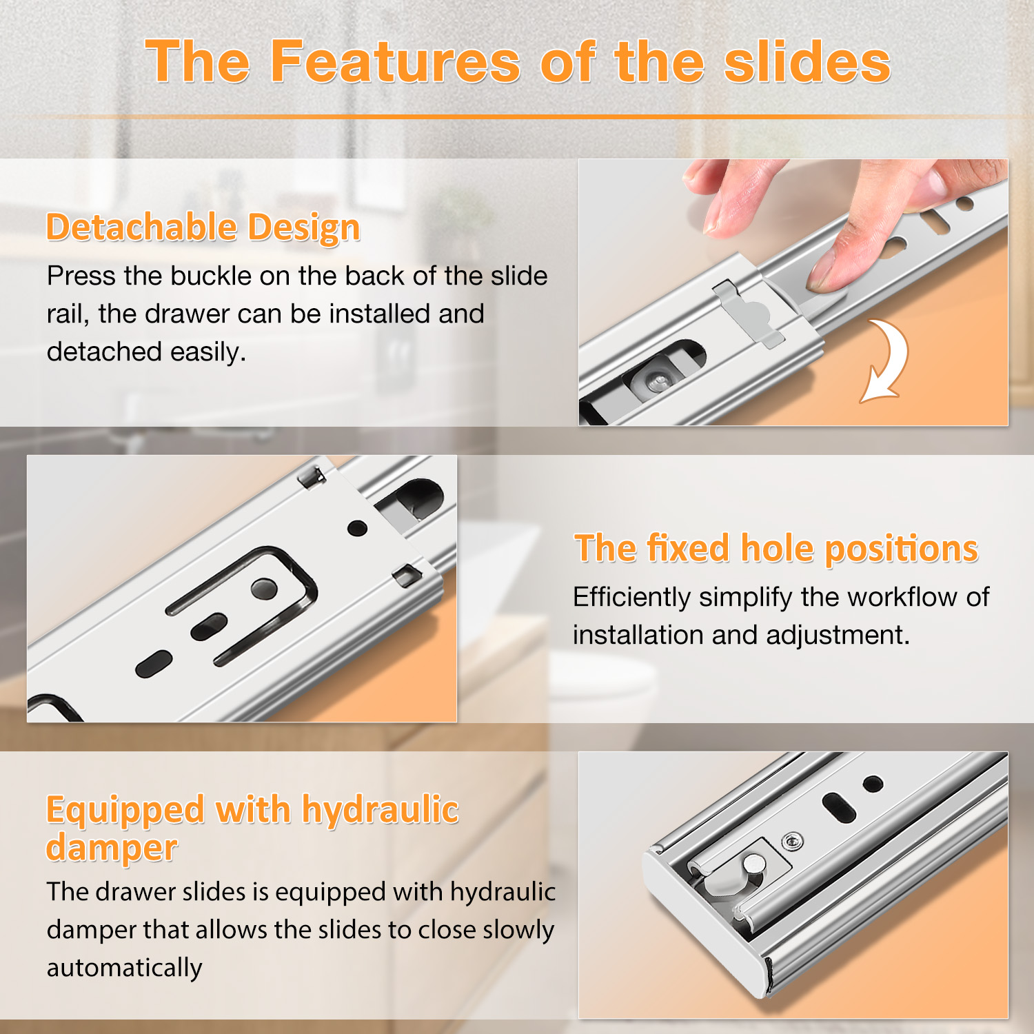 YENUO Heavy Duty Soft Close Drawer Slides - 10-24 Inch Full Extension Side Mount, Stainless Steel Ball Bearing Rails (100 Lb)