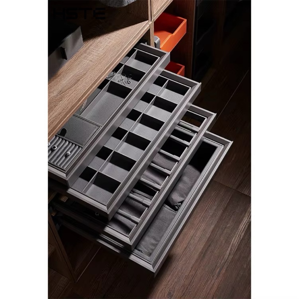 Wardrobe Jewelry Storage Tray Organizer Square Aluminum Alloy Leather Furniture Hardware for Household Closet Storage