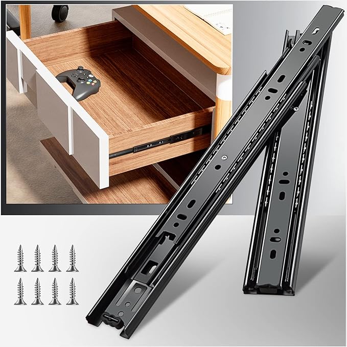YENUO Full-Extension Side-Mount Drawer Slide - 12 Inch Ball Bearing Black Metal Rail