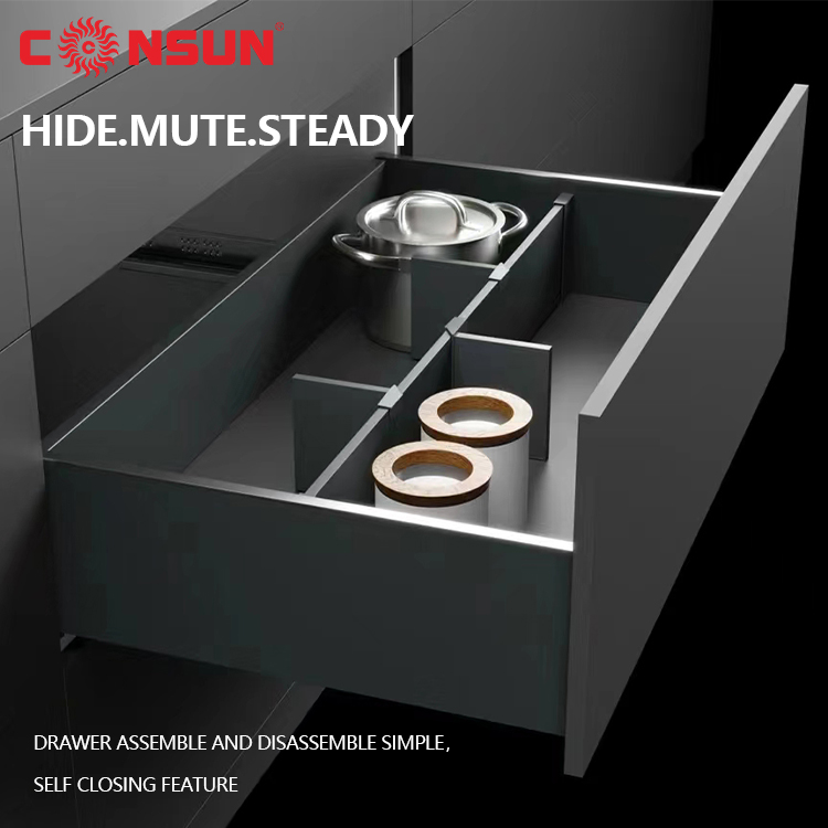 3 Fold Channel Push to Open Hidden Telescopic Rails Soft Close Undermount Concealed Drawer Slide