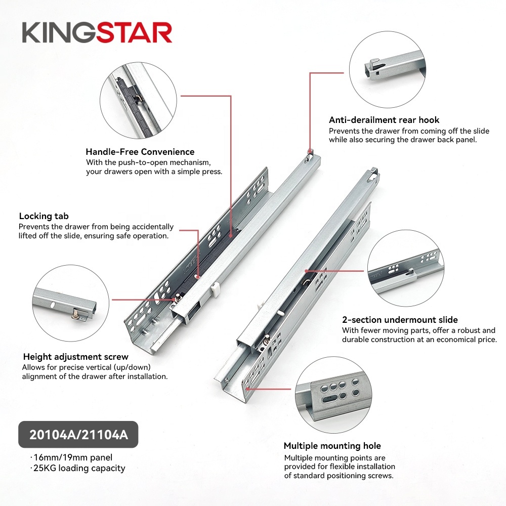 High Quality Undermounted Drawer Slides Cabinet Hydraulic Push Open Furniture Hardware Smooth Running