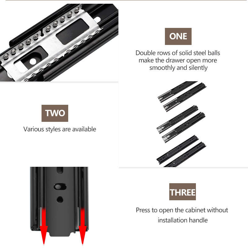 Furniture Drawer Slides, 3-Section Full Extension Ball Bearing Drawer Runners, Heavy Duty Side Mount Rails For Kitchen Cabinets