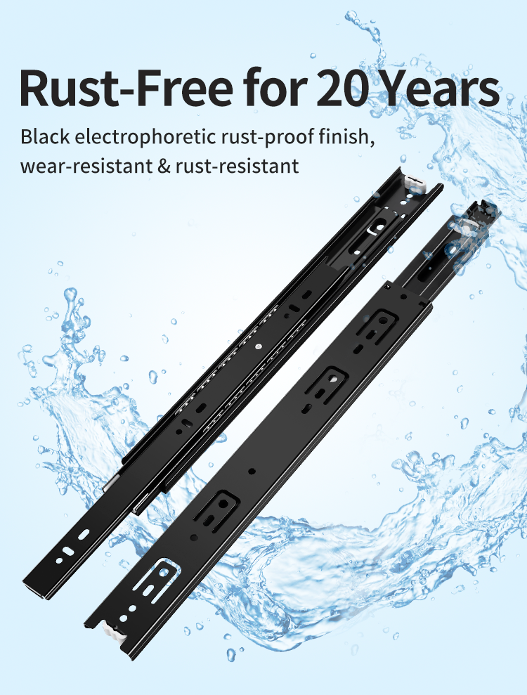 Full-Extension Side-Mount Drawer Slide - 12 Inch Ball Bearing Black Metal Rail