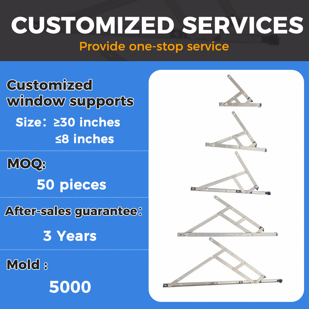 Factory Customized Modern Stainless Steel Casement Window Stay Hardware Accessories 180 Degrees Opening Angle Pair Bearing Easy