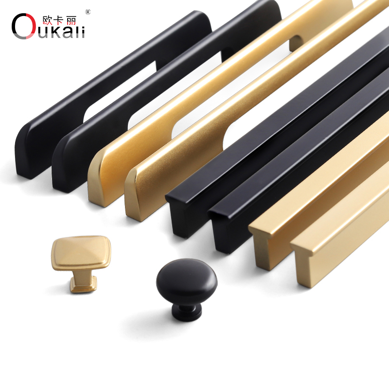 Aluminium Alloy Pulls Furniture Hardware Kitchen Cabinet Cupboard Dresser Wardrobe Drawer Door Gold Black Modern Pull Handles