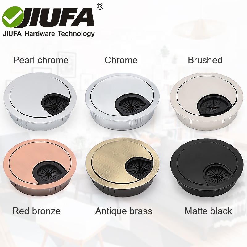 JIUFA Furniture Hardware Fitting Zinc Alloy Round Office Desk Cable Grommet Table Wire Management Hole Cover Organizer