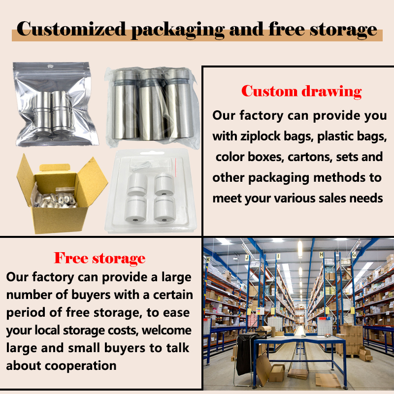 Hollow Flat Top Stainless Steel Glass Acrylic Sign Standoff Screws Fittings Hardware Spacer Fastener Advertising Nails