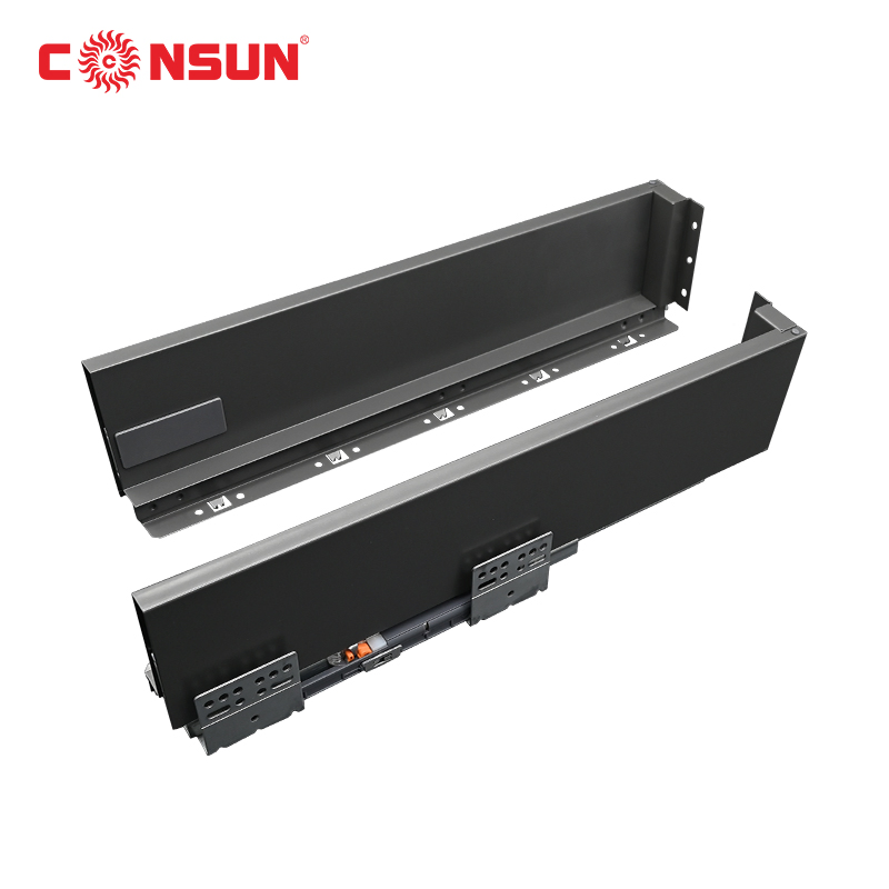 Consun Furniture Hardware Accessories Thin Type Full Extension Metal Drawer Box Soft Close Drawer Slide Slim Box Drawer System for Kitchen Cabinet