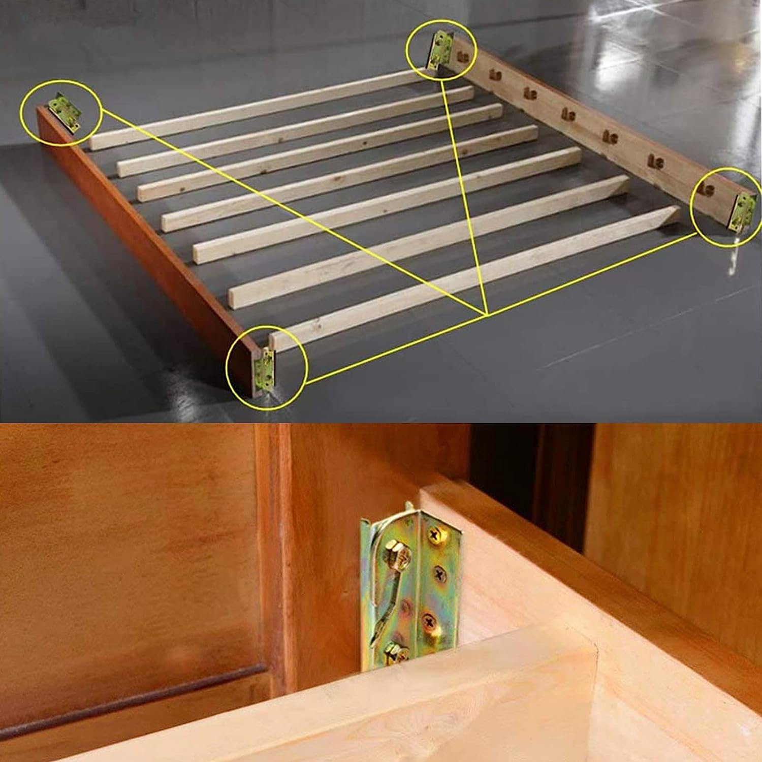 Bed Rail Brackets Heavy Duty No-Mortise Bed Rail Fittings Wooden Bed Frame Connectors with Screws