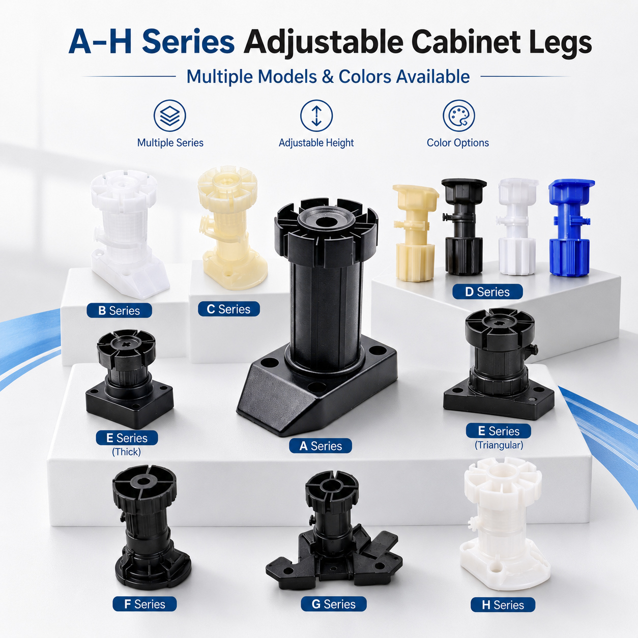 RUNNYWATER 80/100/120/150mm Anti-Slip Thickened Plastic Adjustable Furniture Legs For Table/Desk And Cabinet Feet
