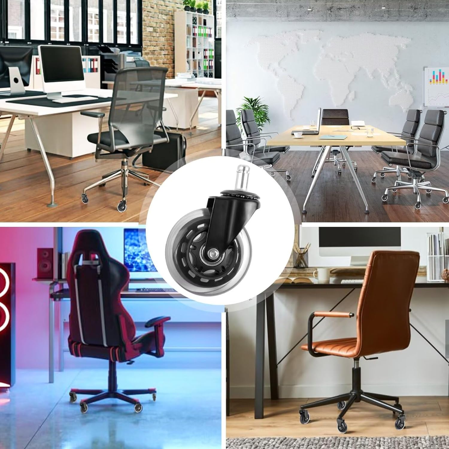 Factory Universal 3 Inch Circlip Black Steel Insert Rod Transparent PU Rubber Furniture Office Chair Wheels Caster