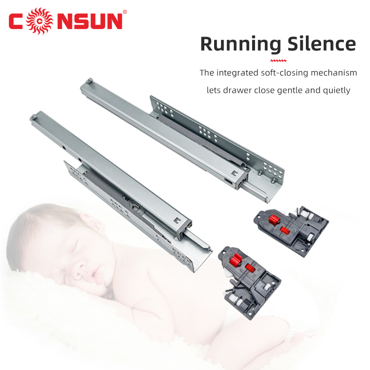 3 Fold Channel Push to Open Hidden Telescopic Rails Soft Close Undermount Concealed Drawer Slide