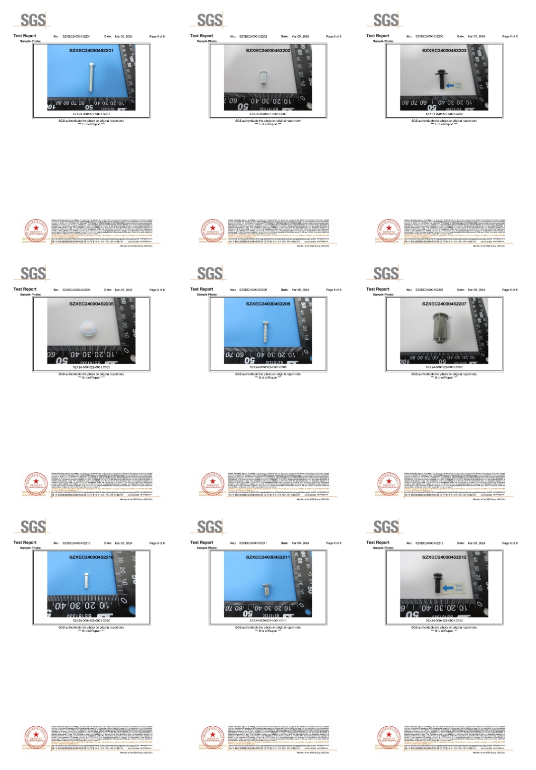 SGS Product Testing Certificate
