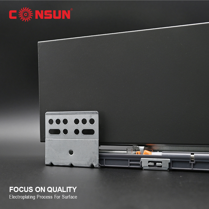 Consun Furniture Hardware Accessories Thin Type Full Extension Metal Drawer Box Soft Close Drawer Slide Slim Box Drawer System for Kitchen Cabinet