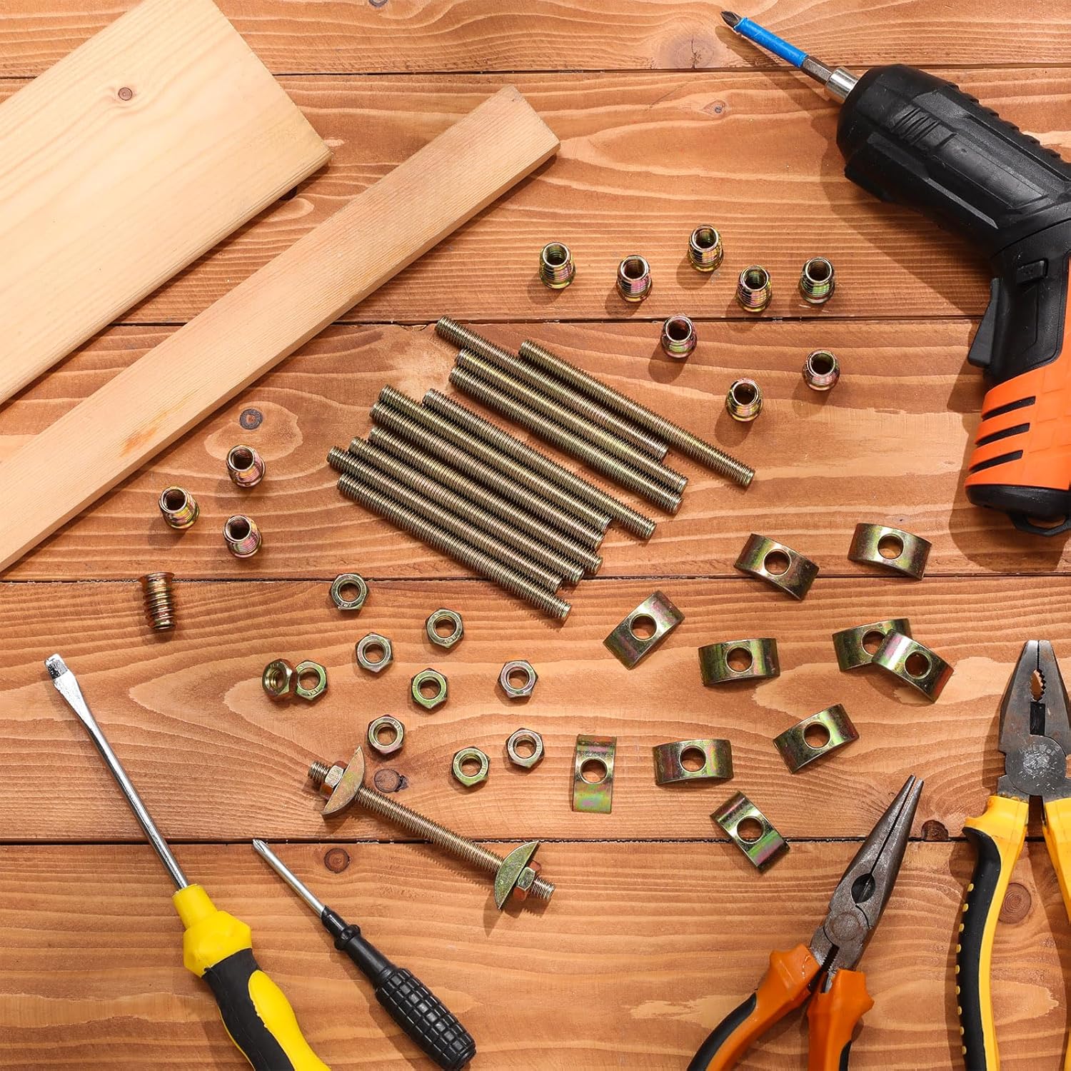 M6 Steel Furniture Screws and Nuts Kit Assorted Wooden Dowel &amp; Barrel Nut for Bed Frame