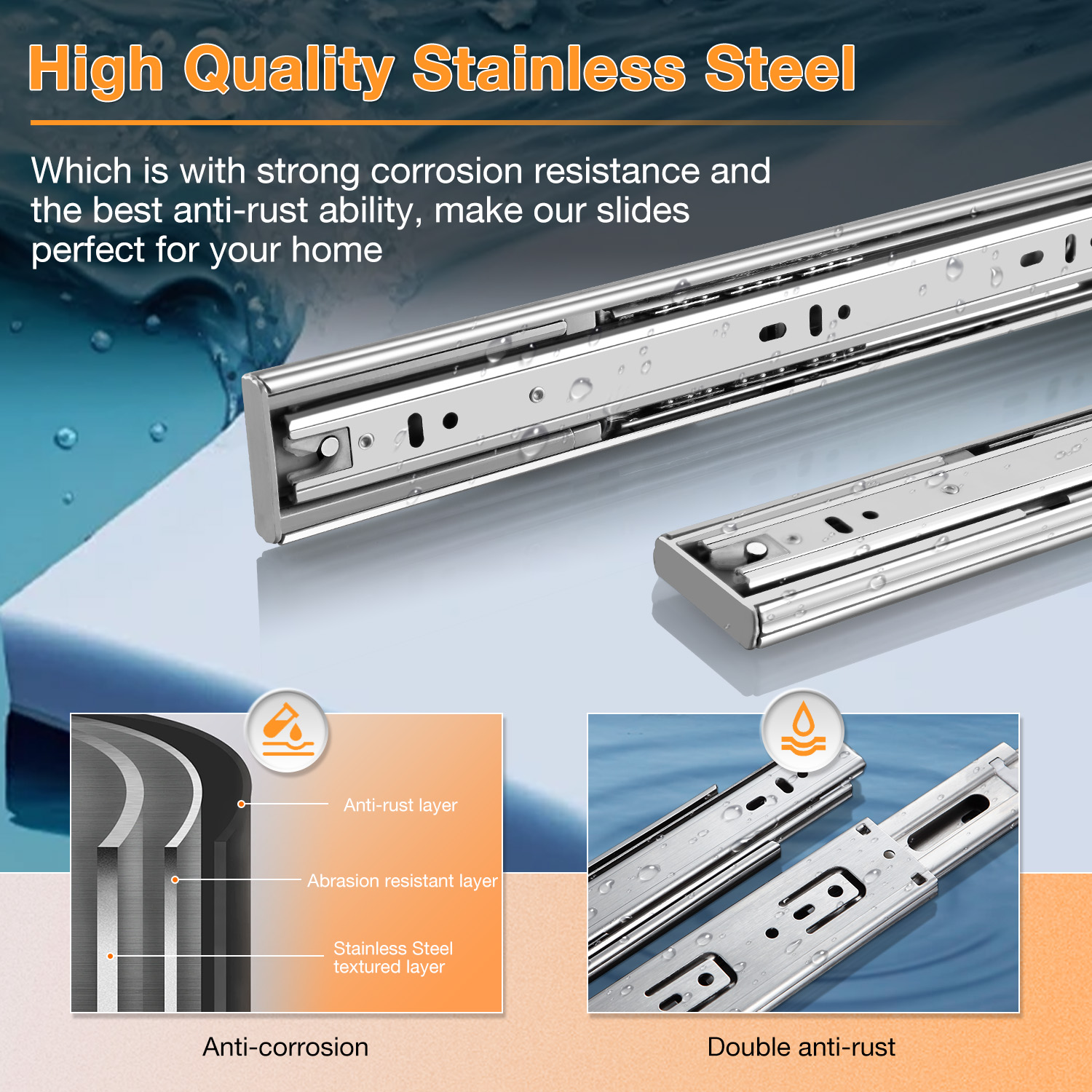 YENUO Heavy Duty Soft Close Drawer Slides - 10-24 Inch Full Extension Side Mount, Stainless Steel Ball Bearing Rails (100 Lb)