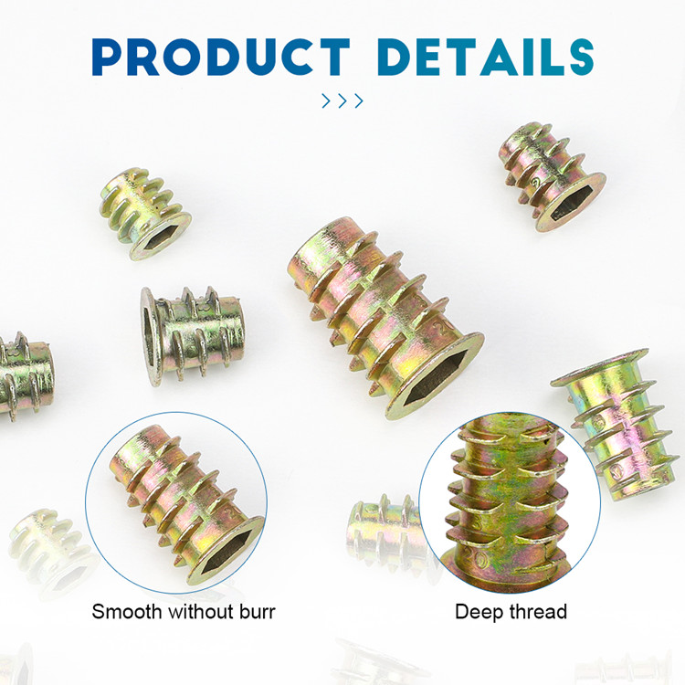 Zinc Alloy Carbon Steel M4 M5 M6 M8 Threaded Insert Furniture Connector Furniture Wood Insert Nut Wood Screw