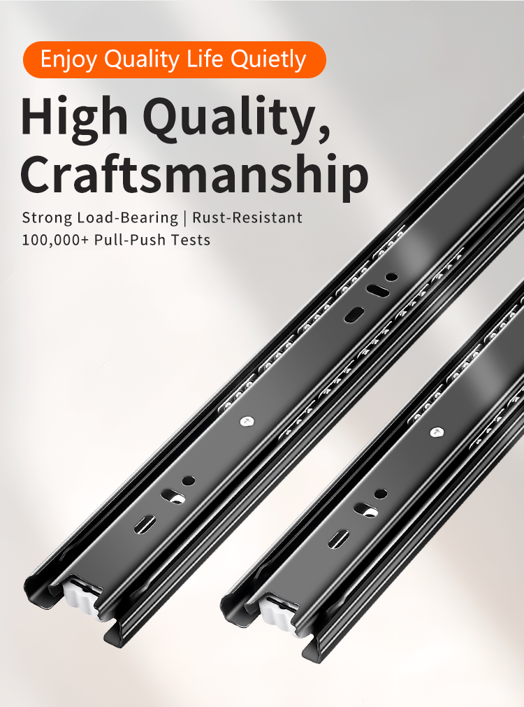 Full-Extension Side-Mount Drawer Slide - 12 Inch Ball Bearing Black Metal Rail
