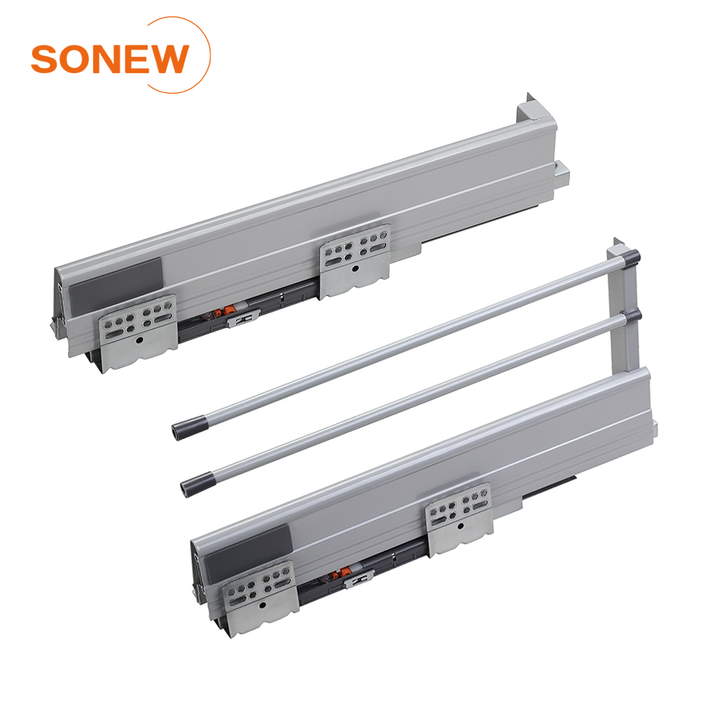 SONEW Undermount Drawer Slide Soft Close Sliding Rail Guide Rail Furniture Hardware Slim Metal Drawer Box System