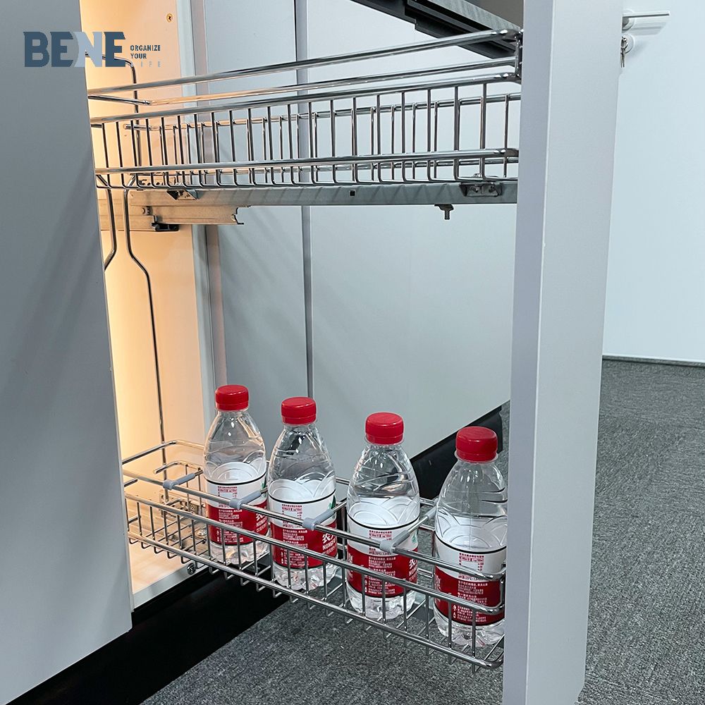 Modern Design Kitchen Accessories Furniture Pull Out Cabinet Rack SUS 304 Iron Wire Pull Spice Bottle Organizer Storage Basket