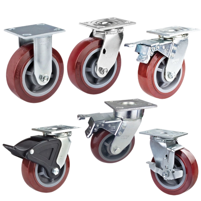 Heavy Duty Steel Polyurethane Castors 4/5/6 Inch Mobile Table Swivel Casters With Brake Ball Bearing &amp; Silent Operation