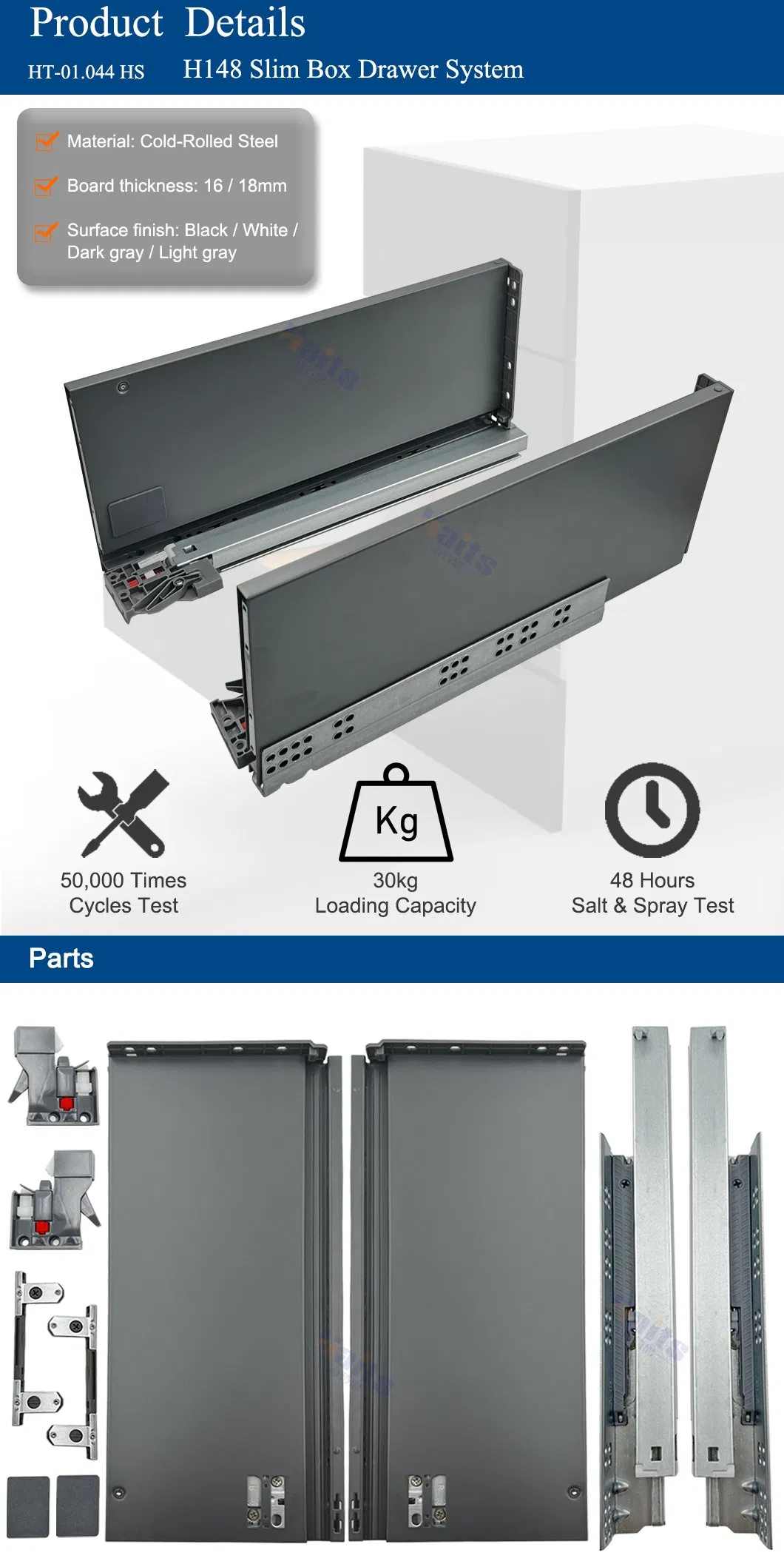 Soft Close Metal Box Drawer System for Kitchen Cabinet Furniture