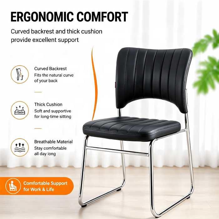Padded Reception Seating Office Desk Chairs For Church Hotel Meeting Room Ergonomic PU Leather Stackable Conference Chair